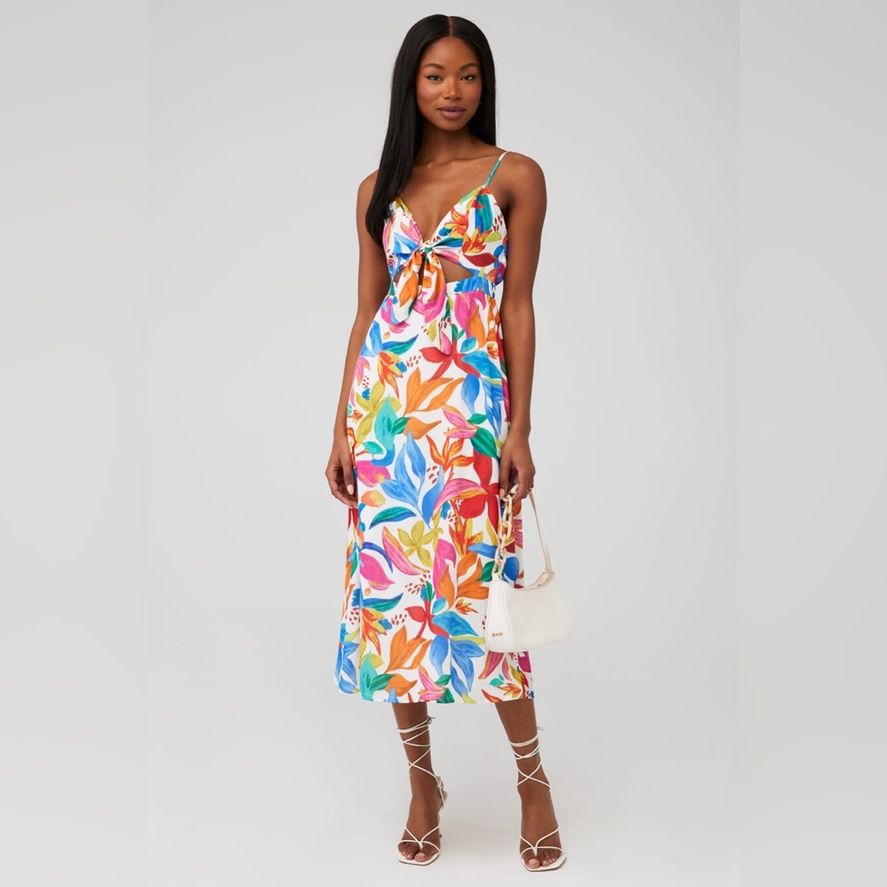 Show Me Your Mumu Moby Tie-Front Cutout Maxi Dress in Bright Blooms Small